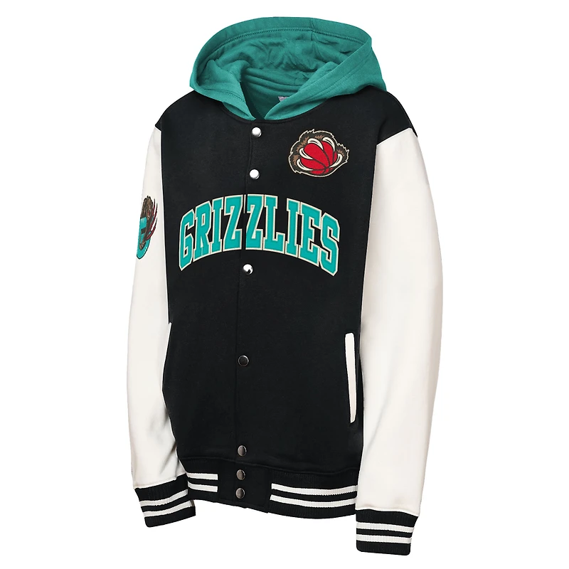 Youth Mitchell & Ness Black Vancouver Grizzlies Hardwood Classics Courtside Fleece Full-Snap Hooded Jacket