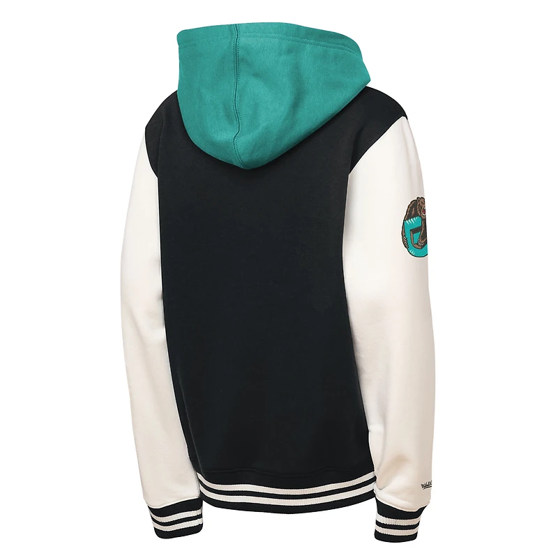 Youth Mitchell & Ness Black Vancouver Grizzlies Hardwood Classics Courtside Fleece Full-Snap Hooded Jacket