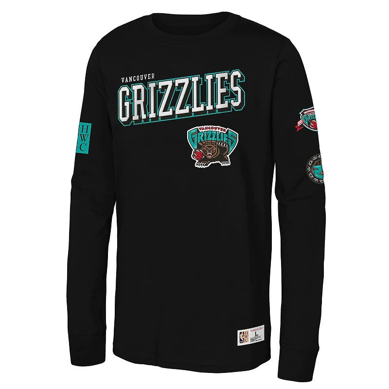 Youth Mitchell & Ness  Black Vancouver Grizzlies Hardwood Classics Training Camp Long Sleeve T-Shirt