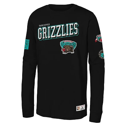 Youth Mitchell & Ness  Black Vancouver Grizzlies Hardwood Classics Training Camp Long Sleeve T-Shirt