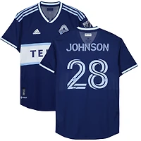 Maillot bleu marine dédicacé #28 de Levonte Johnson des Vancouver Whitecaps FC lors de la saison 2023 de la MLS