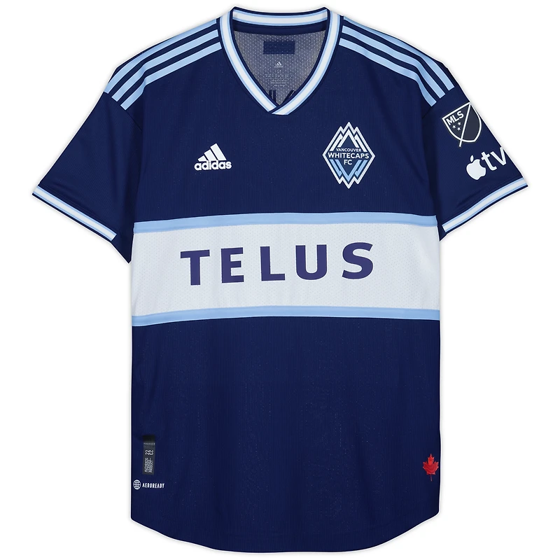 Maillot bleu marine dédicacé #28 de Levonte Johnson des Vancouver Whitecaps FC lors de la saison 2023 de la MLS