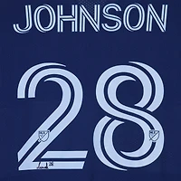 Maillot bleu marine dédicacé #28 de Levonte Johnson des Vancouver Whitecaps FC lors de la saison 2023 de la MLS