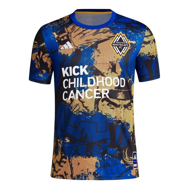 Men's adidas College Royal/Gold Vancouver Whitecaps FC 2023 MLS Works Kick Childhood Cancer x Marvel Pre-Match Performance Top