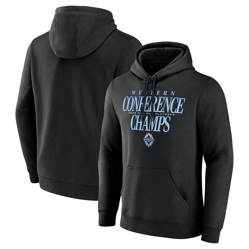 Sweat à capuche Fanatics noir pour homme Vancouver Whitecaps FC, champions de la Conférence Ouest MLS 2025
