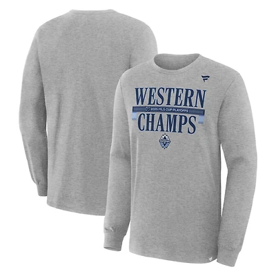 Men's Fanatics Heather Gray Vancouver Whitecaps FC 2025 MLS Western Conference Champions Locker Room Long Sleeve T-Shirt