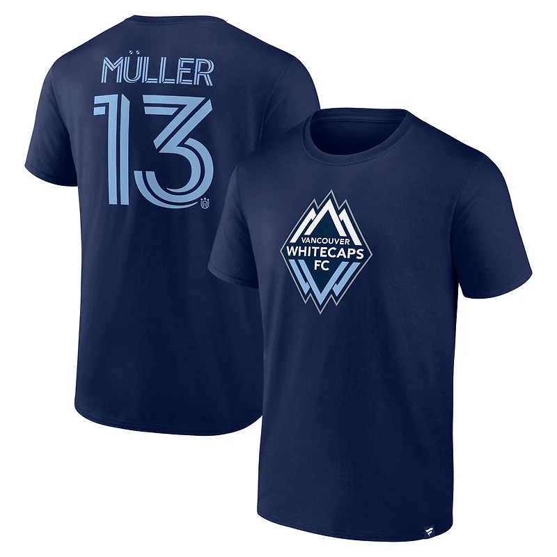 T-shirt Fanatics Thomas Müller bleu marine pour homme avec nom et numéro des Vancouver Whitecaps FC