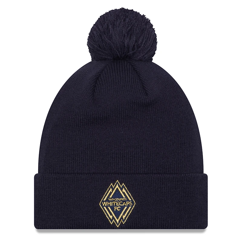 Bonnet en tricot à revers en jersey New Era Vancouver Whitecaps FC bleu avec pompon pour homme