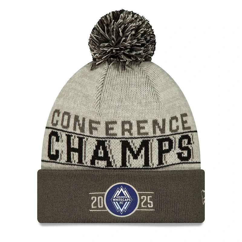 Men's New Era Gray Vancouver Whitecaps FC 2025 MLS Western Conference Champions Cuffed Knit Hat with Pom