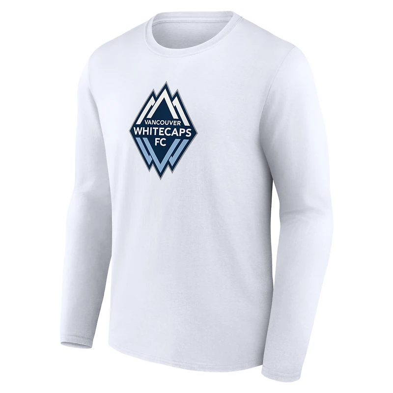 T-shirt à manches longues blanc pour homme avec logo officiel des Vancouver Whitecaps FC