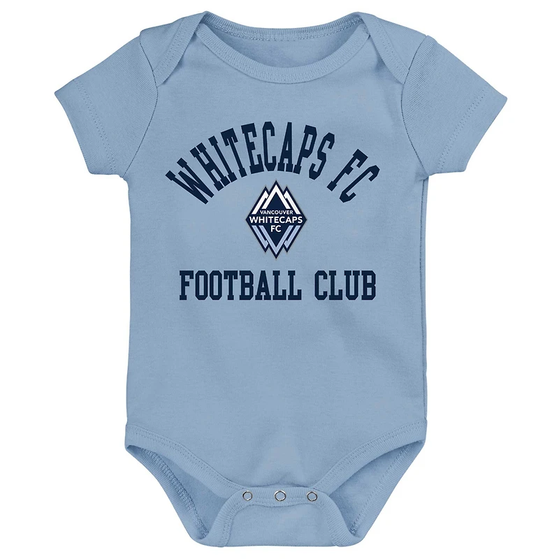 Newborn & Infant Deep Sea Blue/Light Blue/Gray Vancouver Whitecaps FC 3-Pack Bodysuit Set