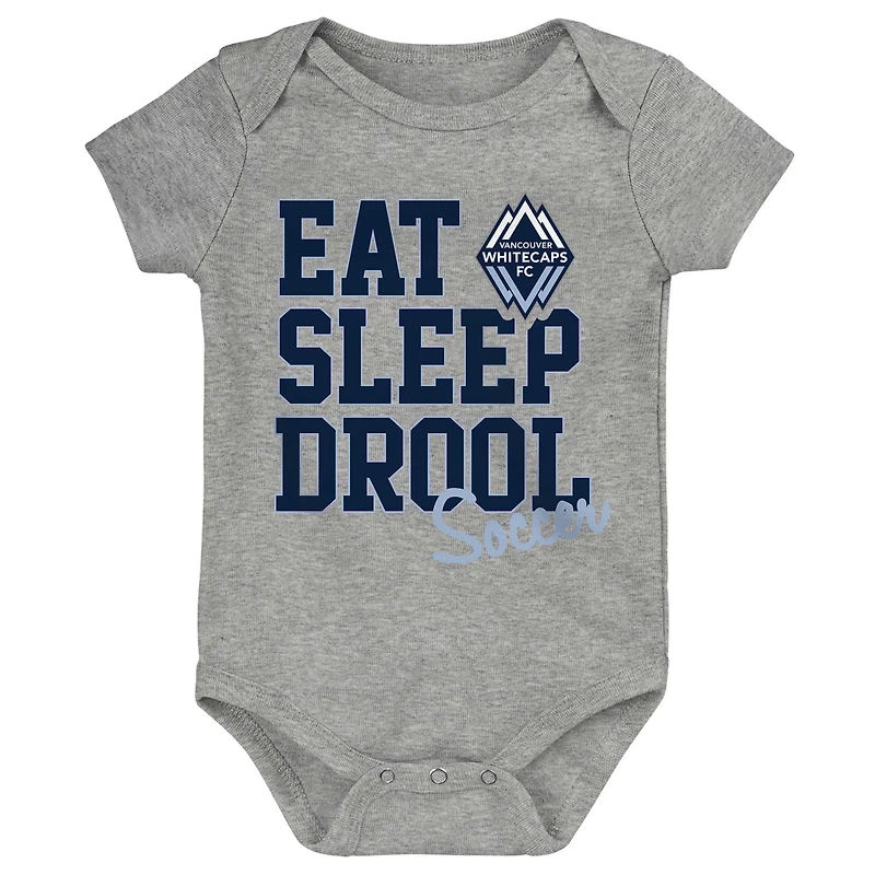 Newborn & Infant Deep Sea Blue/Light Blue/Gray Vancouver Whitecaps FC 3-Pack Bodysuit Set