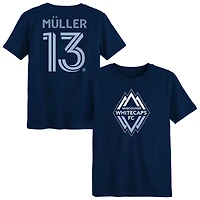 T-shirt Thomas Muller bleu marine avec nom et numéro des Whitecaps de Vancouver pour enfants d'âge préscolaire
