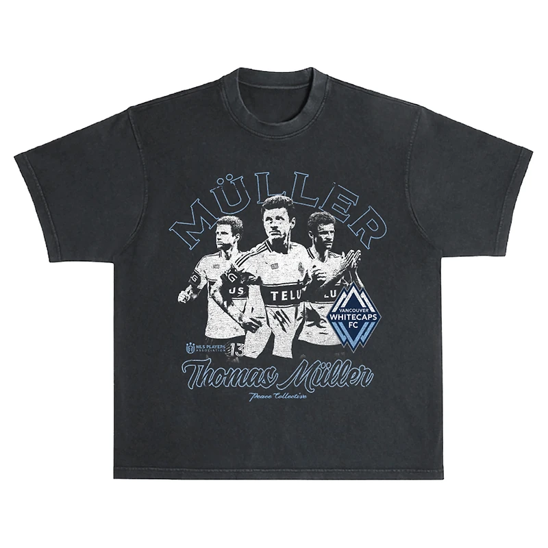 Unisex Peace Collective Thomas Müller Black Vancouver Whitecaps FC Vintage-Dyed Heavyweight T-Shirt