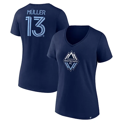 Women's Fanatics Thomas Müller Deep Sea Blue Vancouver Whitecaps FC Name & Number V-Neck T-Shirt