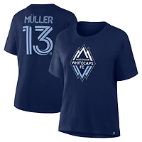 T-shirt à col en V bleu marine Thomas Müller Fanatics pour femme, avec nom et numéro des Whitecaps de Vancouver FC