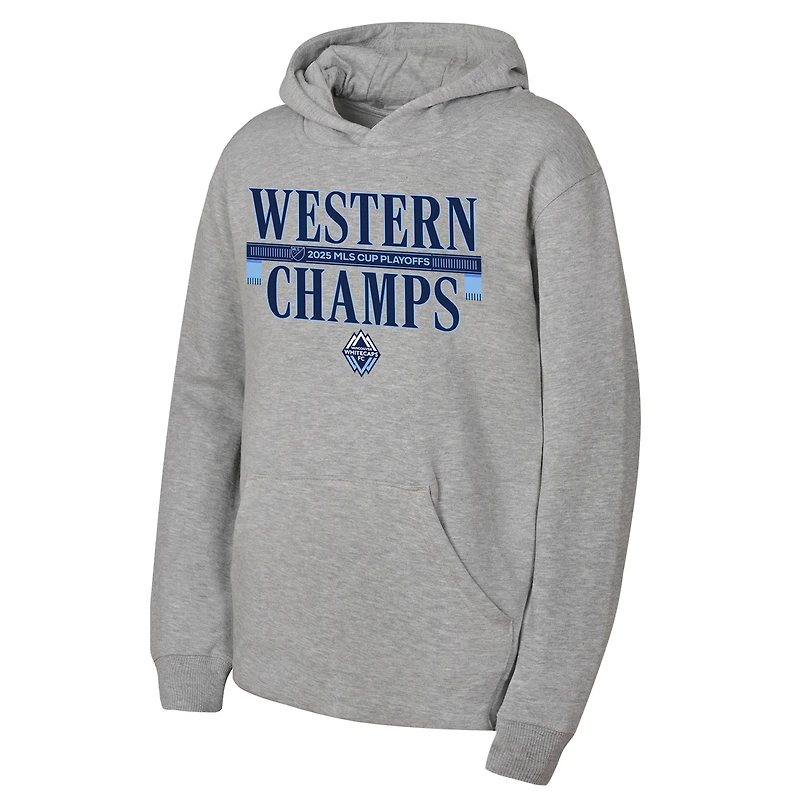 Sweat à capuche gris chiné pour jeunes, Vancouver Whitecaps FC, champions de la Conférence Ouest MLS 2025
