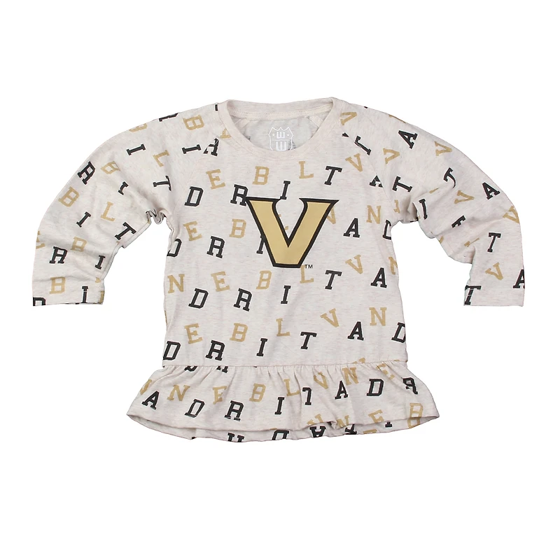 Girls Toddler Wes & Willy Oatmeal Vanderbilt Commodores Ruffle Raglan Long Sleeve T-Shirt Leggings Set