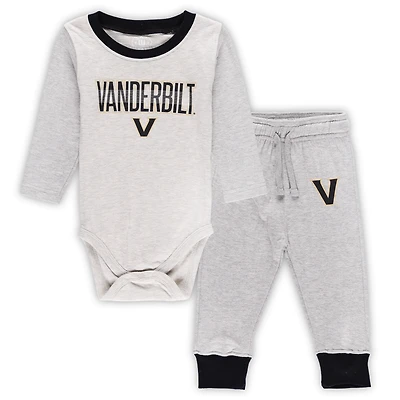 Infant Wes & Willy Heather Gray Vanderbilt Commodores Two-Piece Jie Jie Long Sleeve Bodysuit Pants Set