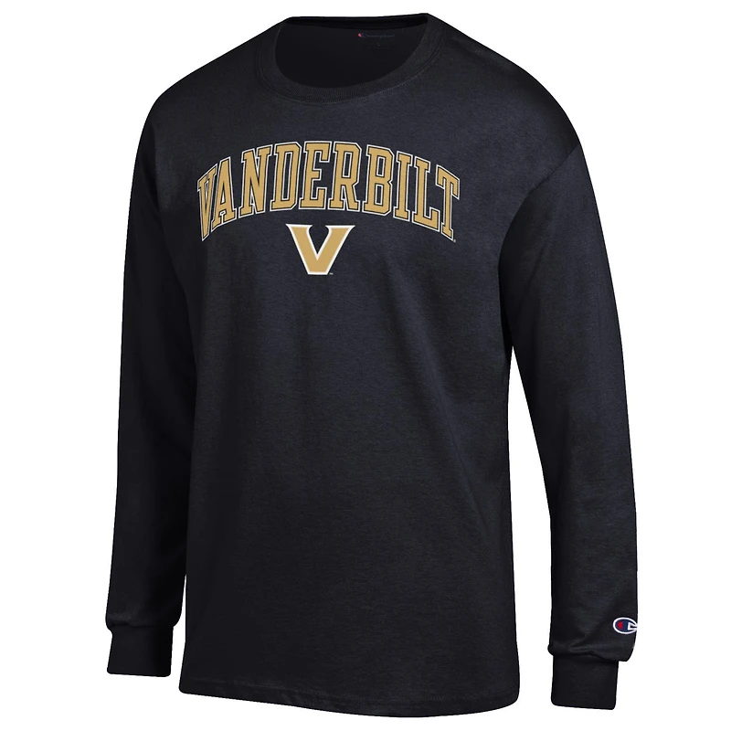 T-shirt à manches longues noir Champion pour homme avec logo Arch Over des Vanderbilt Commodores