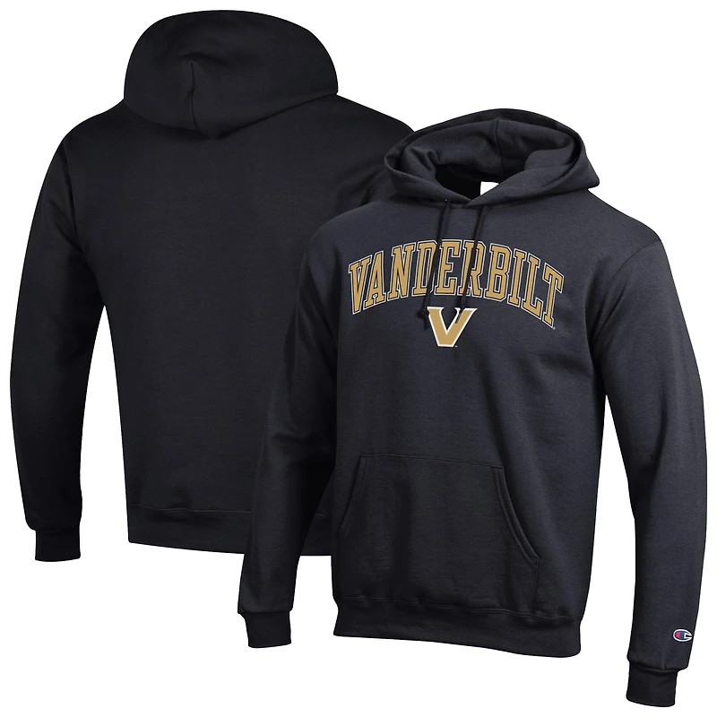 Sweat à capuche noir Champion pour homme avec logo Arch Over des Vanderbilt Commodores