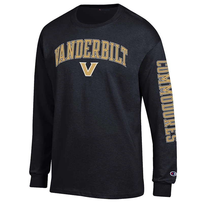 Men's Champion Black Vanderbilt Commodores Arch Over Logo 2-Hit Long Sleeve T-Shirt
