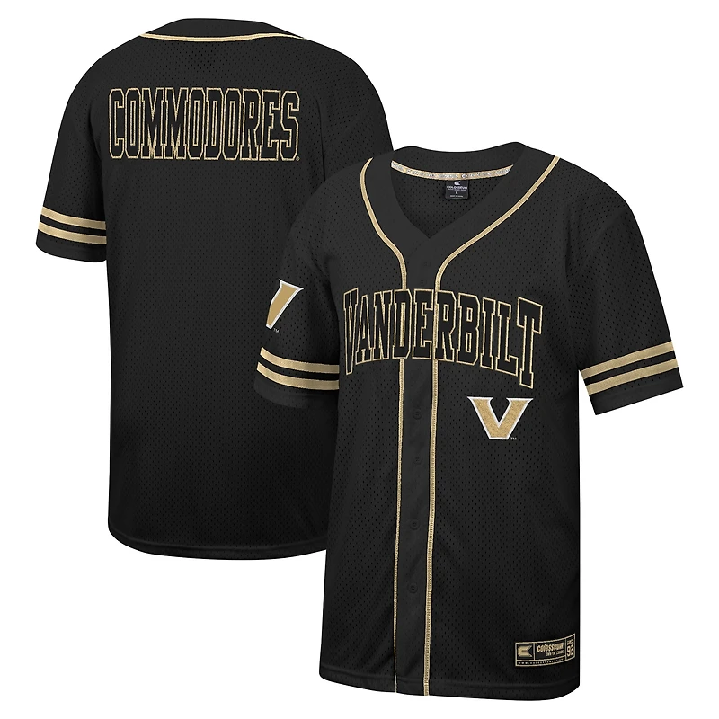 Maillot de baseball boutonné en maille Free Spirited Colosseum noir Vanderbilt Commodores pour hommes