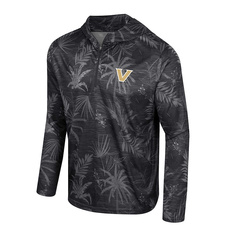 Men's Colosseum Black Vanderbilt Commodores Palms Printed Lightweight Quarter-Zip Hooded Top