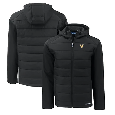 Men's Cutter & Buck Black Vanderbilt Commodores Evoke Hybrid Eco Softshell Recycled Full-Zip Hoodie Jacket