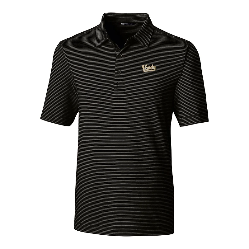 Men's Cutter & Buck  Black Vanderbilt Commodores Vault Forge Pencil Stripe Stretch Polo