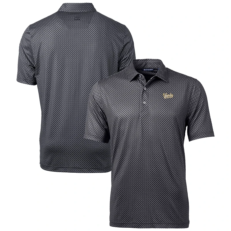 Men's Cutter & Buck  Black Vanderbilt Commodores Vault Pike Banner Print Stretch Polo