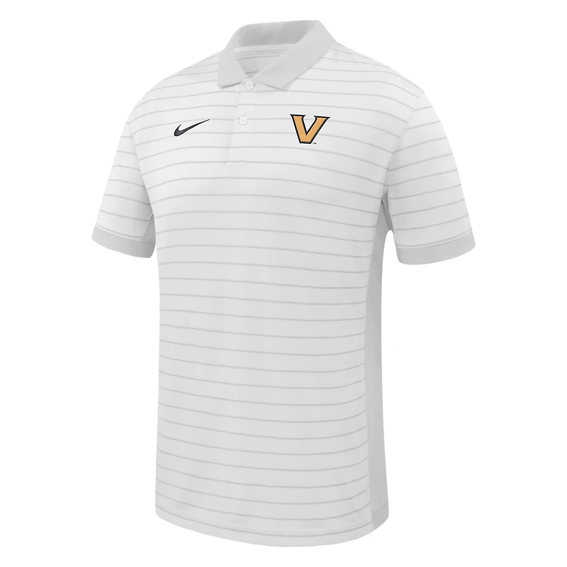 Polo Nike blanc à rayures Victory pour homme, équipe de début saison 2025 des Commodores Vanderbilt