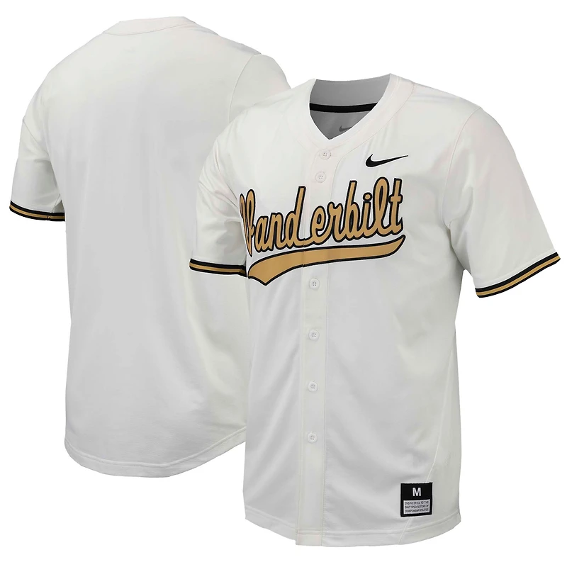 Maillot de baseball réplique à boutons complets Nike blanc Vanderbilt Commodores pour hommes
