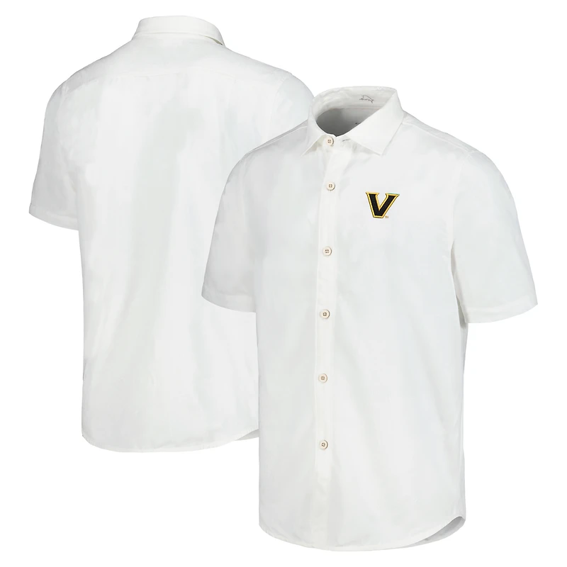 Men's Tommy Bahama White Vanderbilt Commodores Coconut Point Palm Vista IslandZone Camp Button-Up Shirt