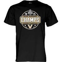 T-shirt unisexe bleu 84 noir Vanderbilt Commodores, champions du tournoi de soccer féminin SEC 2025, vestiaire