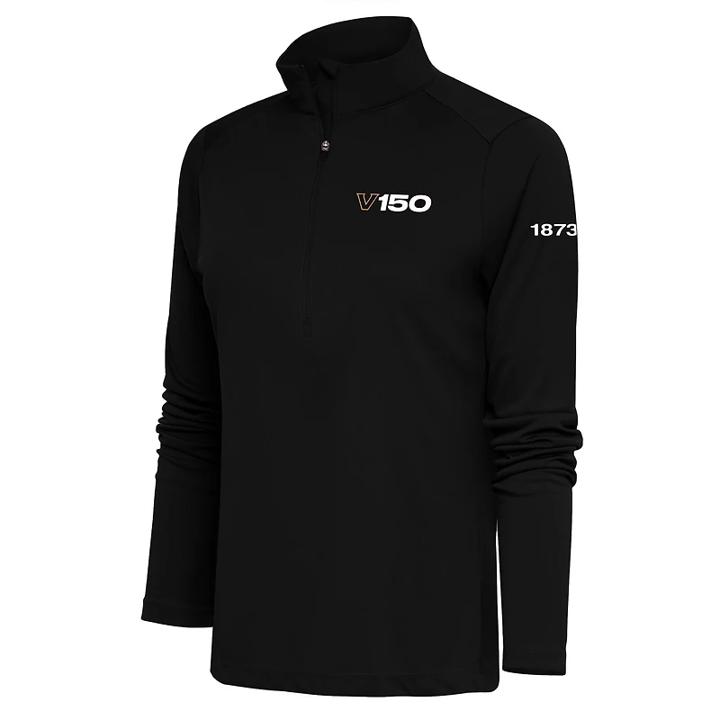 Pull-over demi-zippé noir Antigua pour femme, hommage au 150e anniversaire des Vanderbilt Commodores