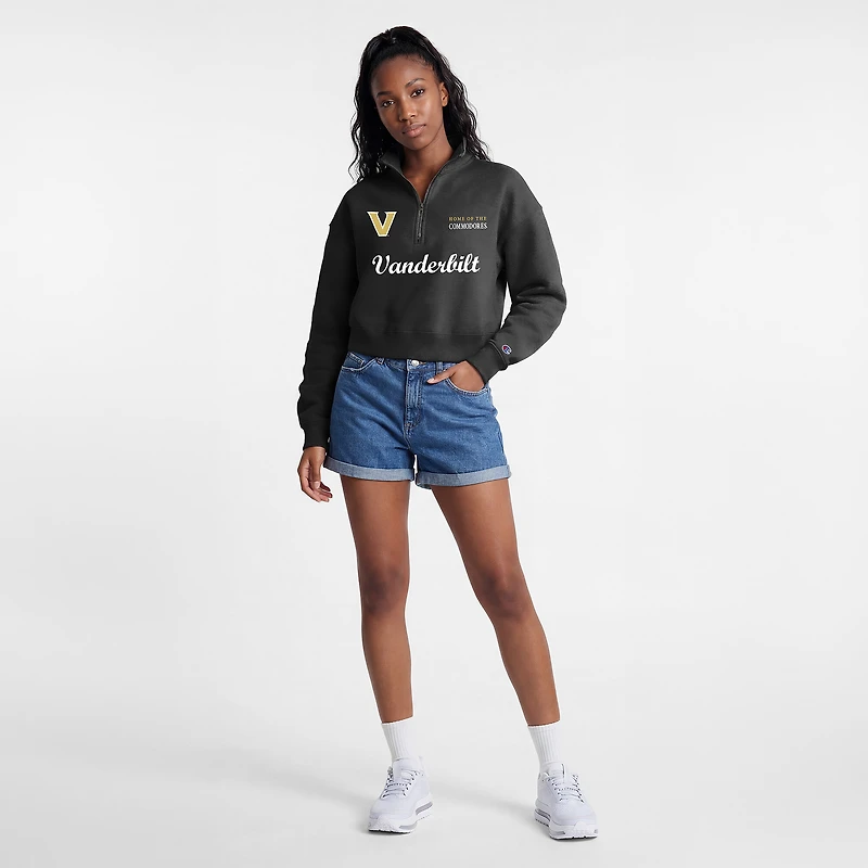 Pull à col zippé Champion noir pour femme, modèle Academic Triumph des Commodores de Vanderbilt, collection féminine.