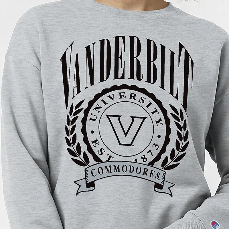 Women's Champion Heather Gray Vanderbilt Commodores Academic Crest Powerblend Crewneck Sweatshirt