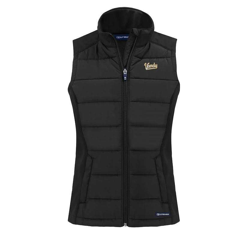 Women's Cutter & Buck  Black Vanderbilt Commodores Vault Evoke Hybrid Eco Softshell Recycled Full-Zip Vest