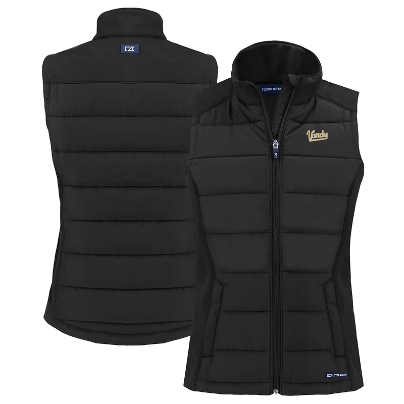 Women's Cutter & Buck  Black Vanderbilt Commodores Vault Evoke Hybrid Eco Softshell Recycled Full-Zip Vest