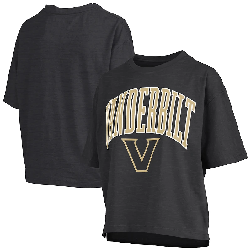 Women's Pressbox Black Vanderbilt Commodores Nelson Arch Over Logo Waist Length Oversized Slub T-Shirt