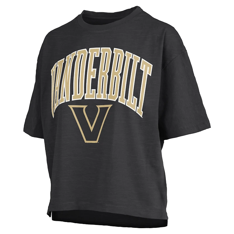 T-shirt surdimensionné noir Vanderbilt Commodores Nelson Arch Over pour femme, longueur à la taille, avec logo flammé