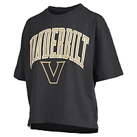 T-shirt surdimensionné noir Vanderbilt Commodores Nelson Arch Over pour femme, longueur à la taille, avec logo flammé