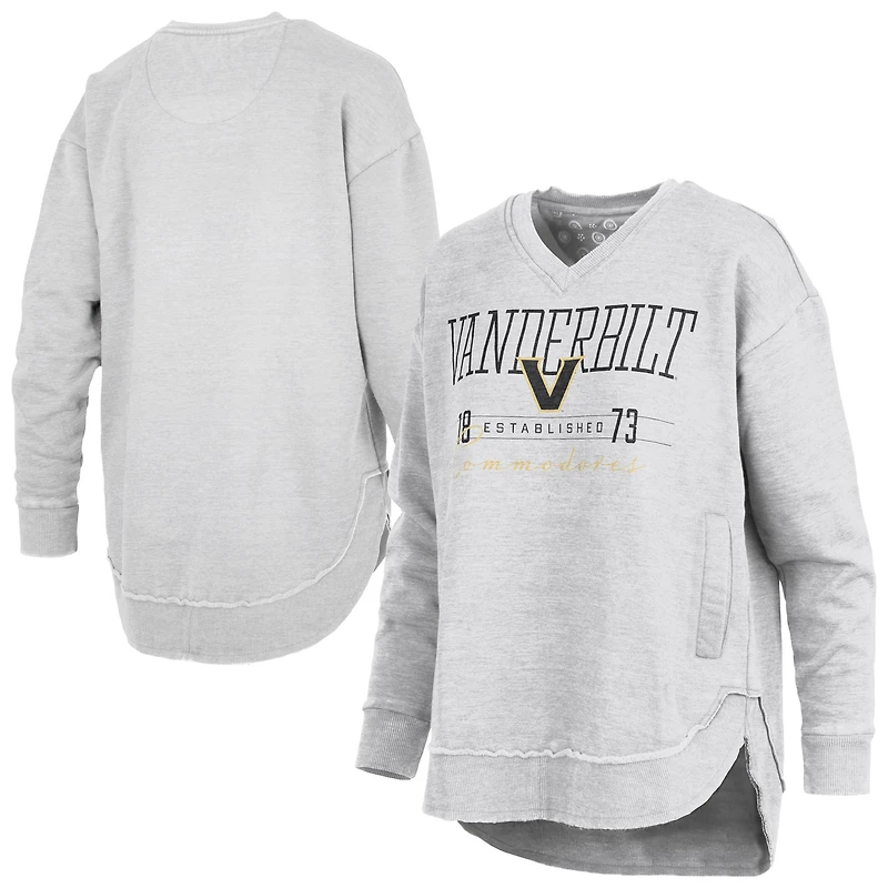 Sweat-shirt poncho à col en V pour femme, gris chiné, Pressbox, Vanderbilt Commodores Marcus East Hall