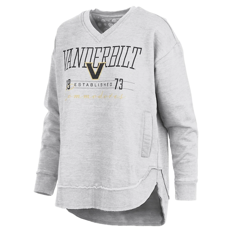 Women's Pressbox Heather Gray Vanderbilt Commodores Marcus East Hall Poncho V-Neck Sweatshirt