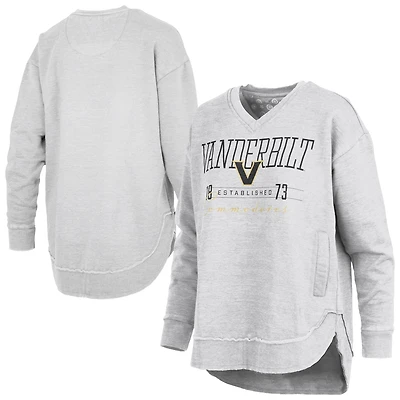 Women's Pressbox Heather Gray Vanderbilt Commodores Marcus East Hall Poncho V-Neck Sweatshirt