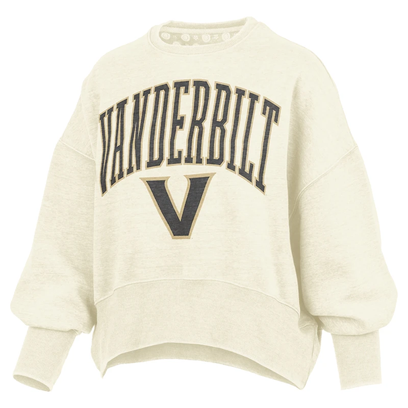 Women's Pressbox Natural Vanderbilt Commodores Oversized Waist-Length Crewneck Sweatshirt