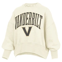 Women's Pressbox Natural Vanderbilt Commodores Oversized Waist-Length Crewneck Sweatshirt