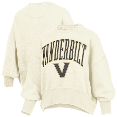 Women's Pressbox Natural Vanderbilt Commodores Oversized Waist-Length Crewneck Sweatshirt