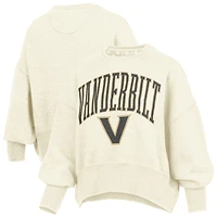 Women's Pressbox Natural Vanderbilt Commodores Oversized Waist-Length Crewneck Sweatshirt